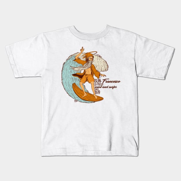 San Francesco di Paola surfer Kids T-Shirt by frankymonty